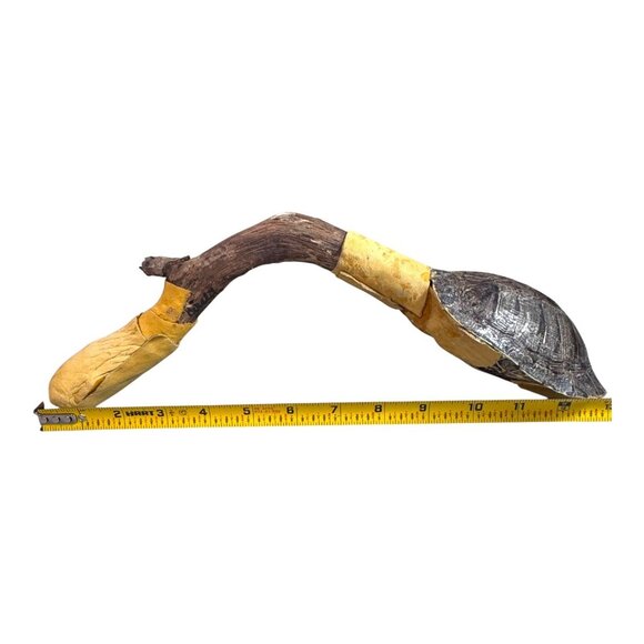 Vintage Native American Signed Handcrafted Driftwood & Turtle Shell Rattle - Picture 5 of 8